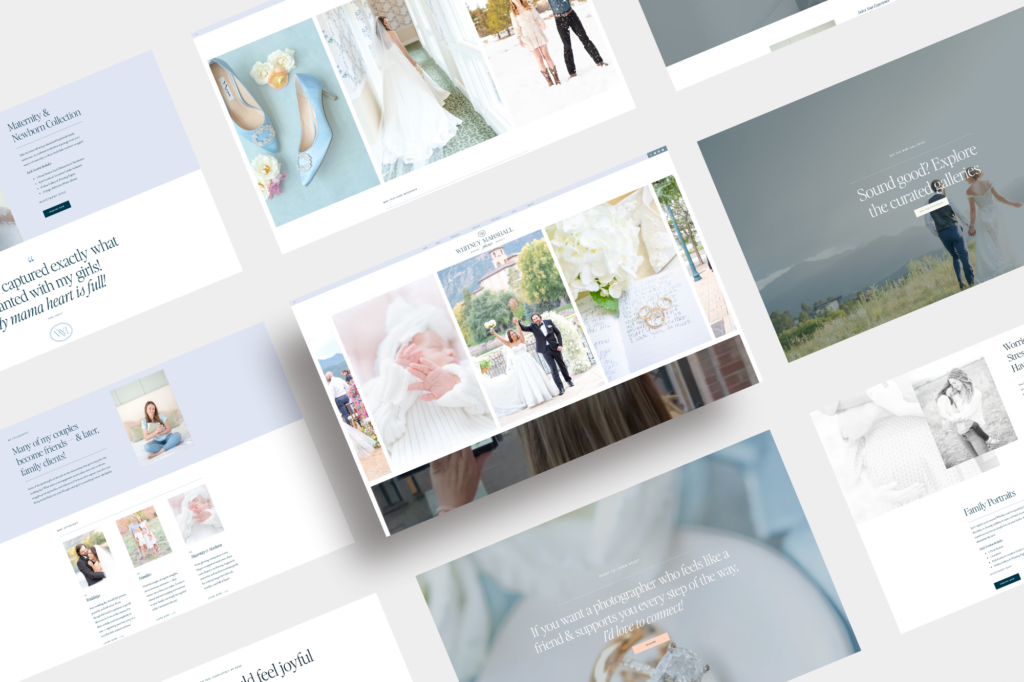 wedding photographer logo mockup of her website with multiple screens

