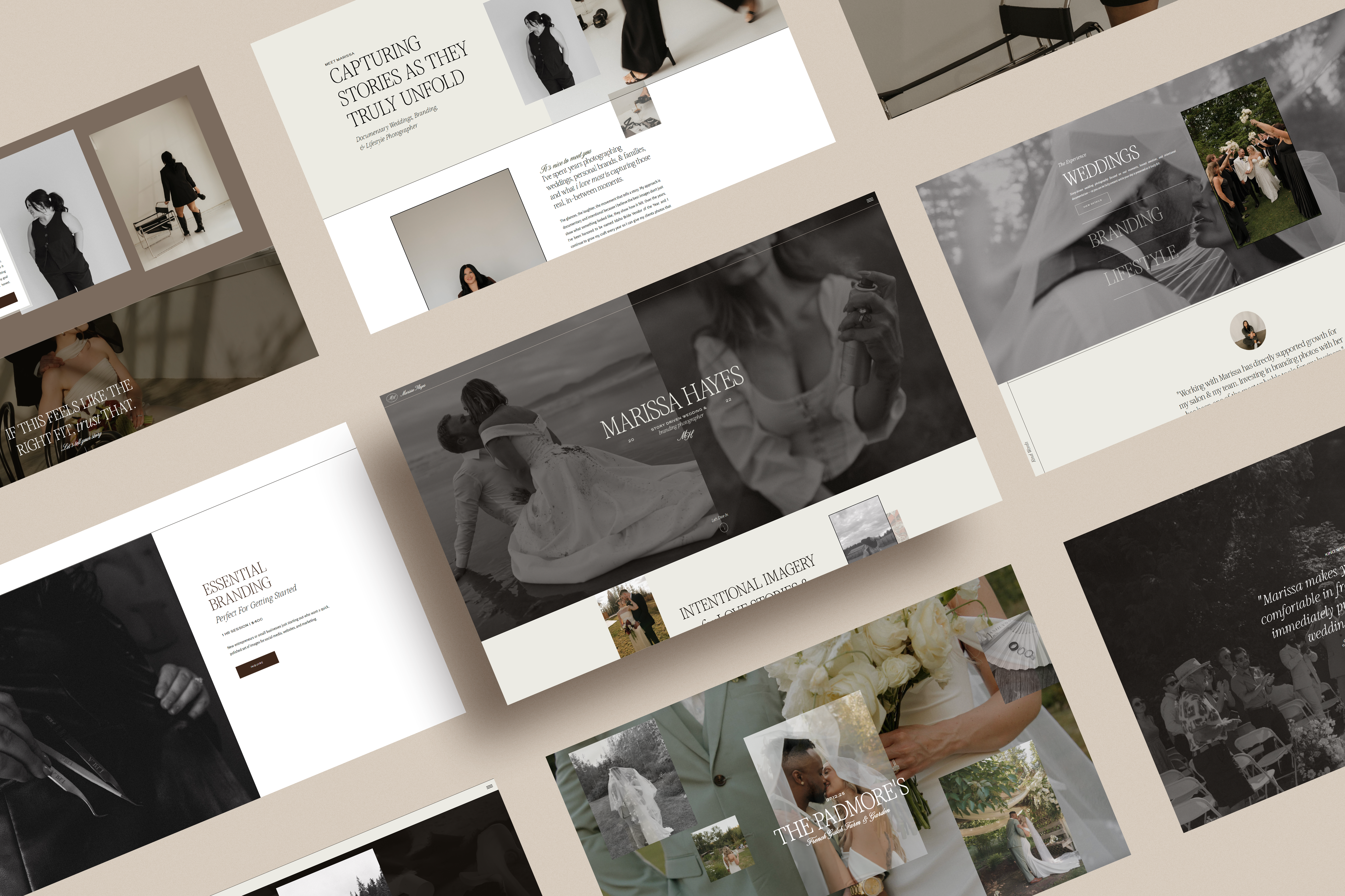 Wedding photographer website design - mockup of website pages