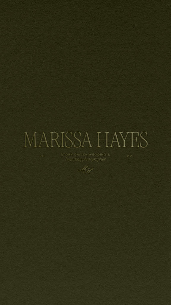 Photographer Branding for Marissa Hayes Photography embossed logo on green paper