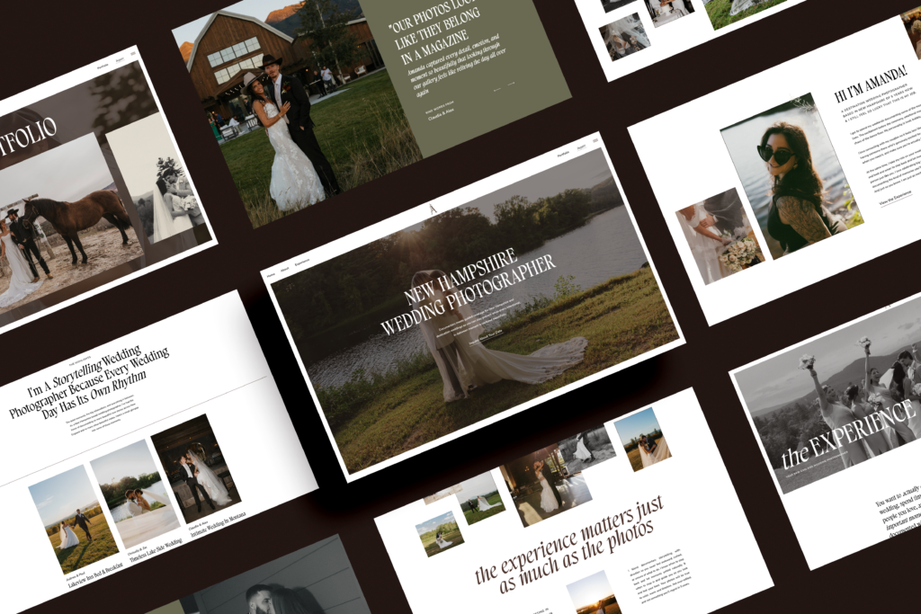 Wedding photography website mockup of multiple page views so you get a full look at her website