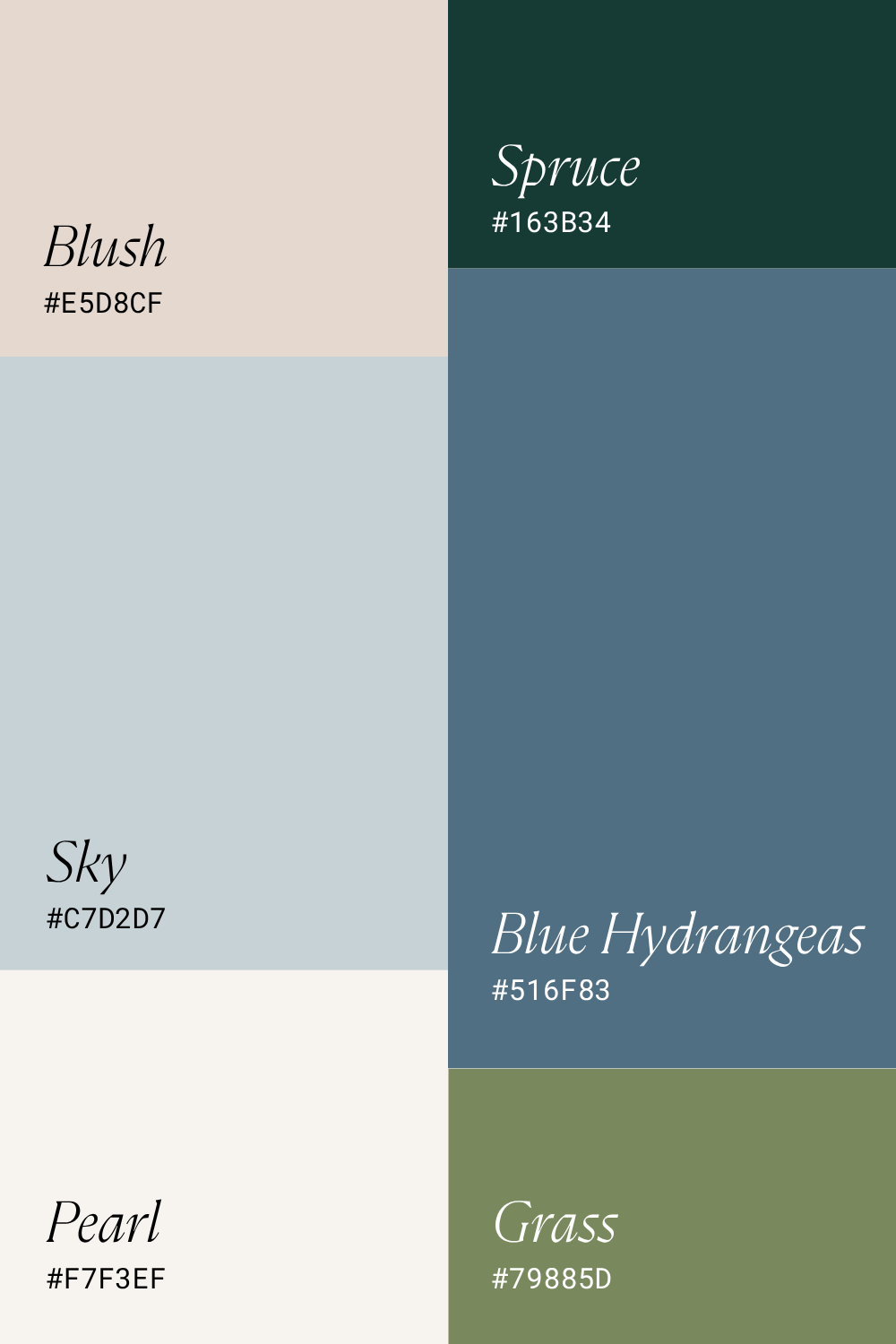 Color palette made of greens blues and blushes
